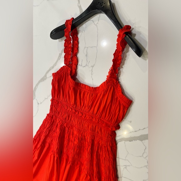 DÔEN Marianne Organic Cotton Poplin Midi Dress In Carmine Size L - Picture 10 of 15